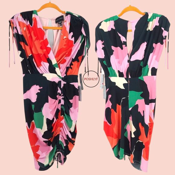 Donna Morgan NWT Ruched Surplice Neck Bodycon Tie Dress Size 6 - Picture 2 of 13